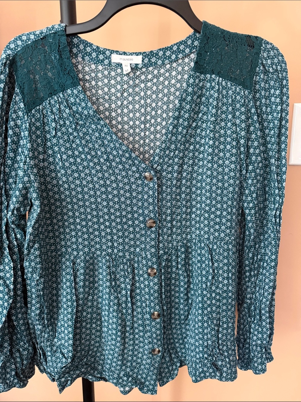 Maurices Teal Floral Button-Front Blouse